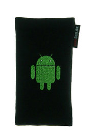Personalisierte Handytasche bestickt - schwarz mit Android Robot Motiv