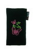 Personalisierte Handytasche bestickt schwarz mit Blume & Schmetterlingen